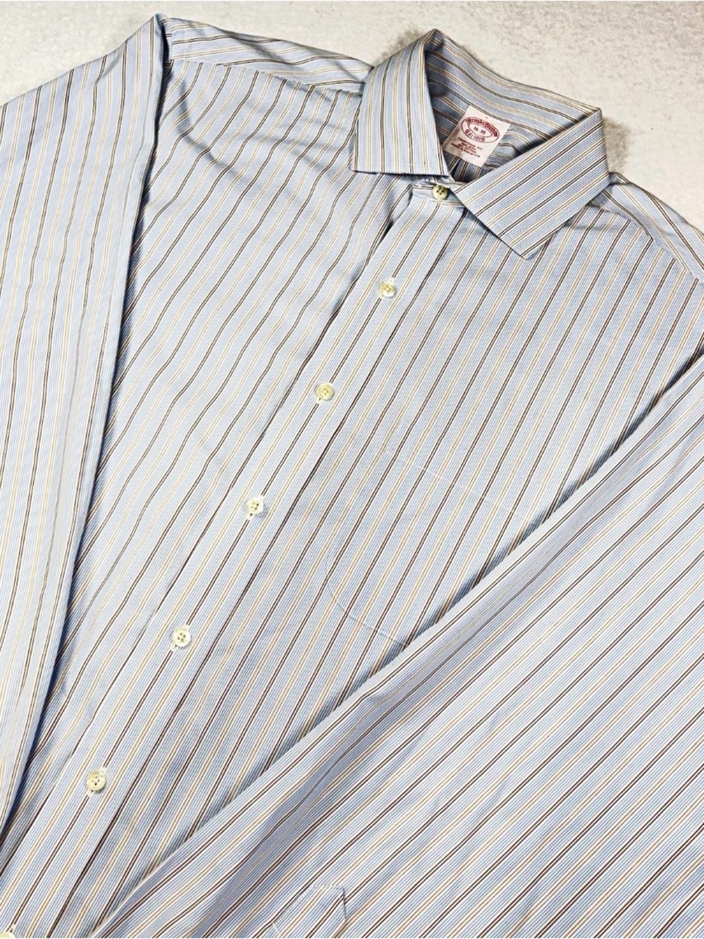 Brooks Brothers Blue and Tan Striped Dress Shirt